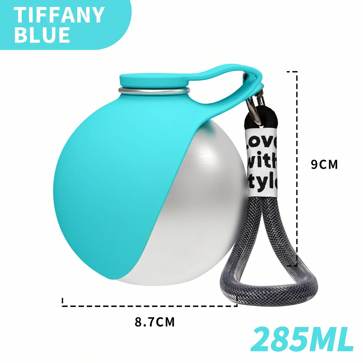 2 in 1 pet travel water bottle in Tiffany Blue color with a fold-out bowl for dogs and cats.