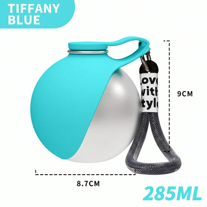 2 in 1 pet travel water bottle in Tiffany Blue color with a fold-out bowl for dogs and cats.